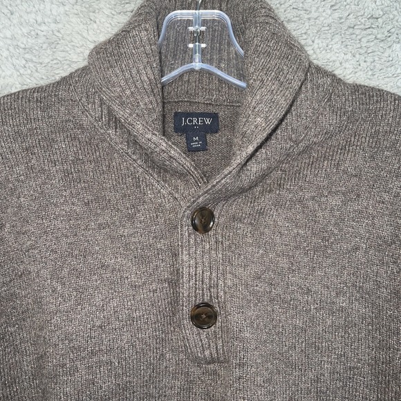 J. Crew Other - J Crew Sweater Mens Sz M Brown Lambs Wool Blend Shawl Collar Pullover 1/4 Button